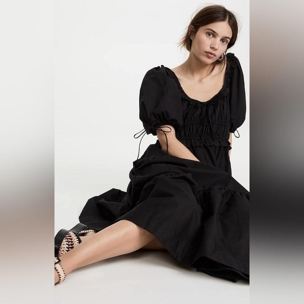En Saison Elegant Black Brielle Poplin Tiered Midi Dress - Size M